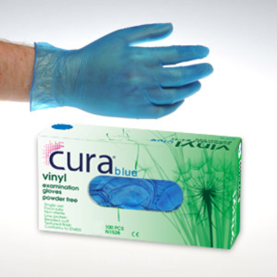 Cura Premium P/Free Blue Vinyl Gloves – 10 x 100